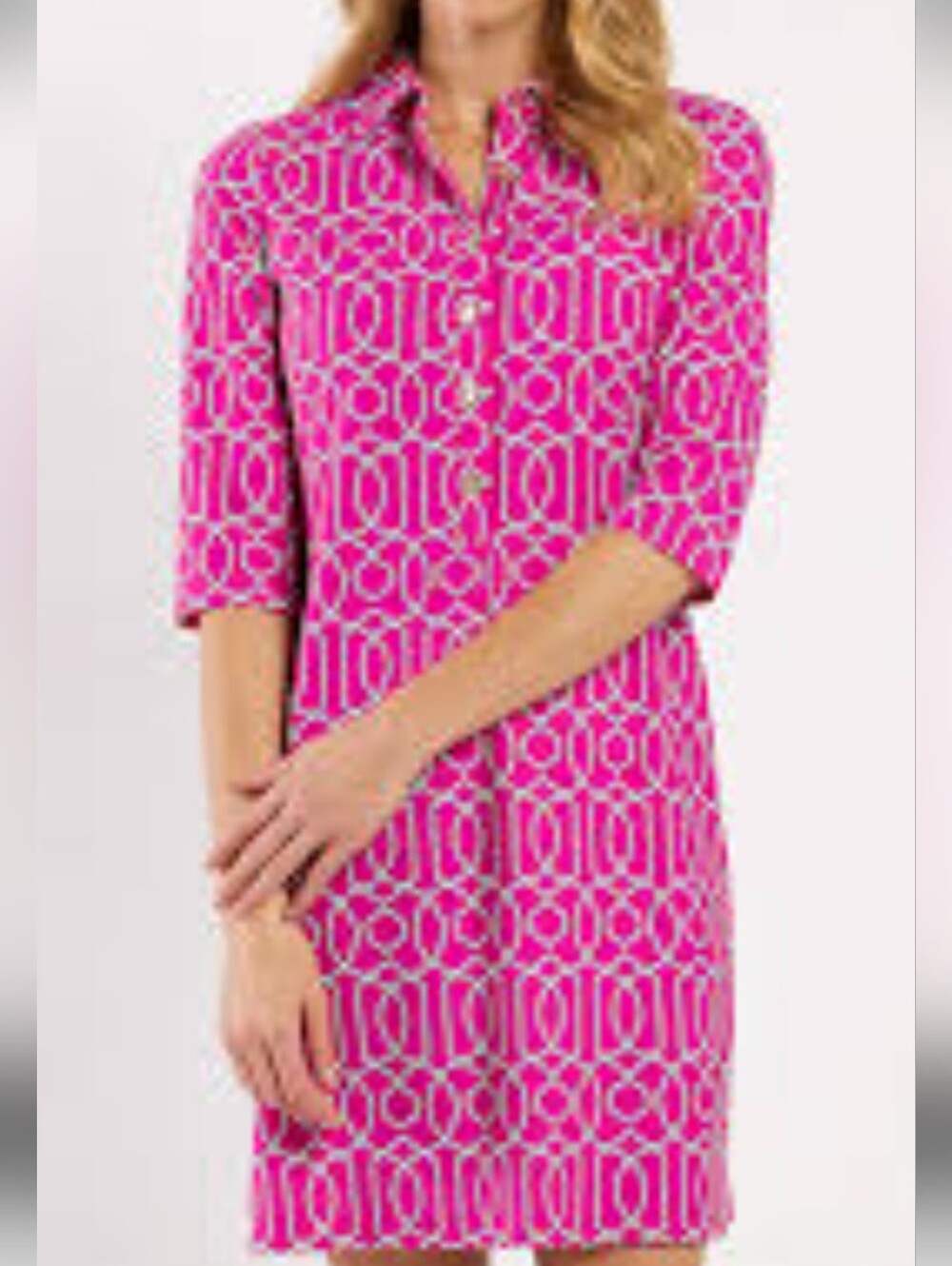 Jude Connally Susanna Pink Geometric Collared Shirt Dress Size S